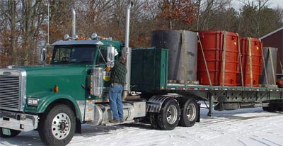 A truckload of manhole forms headed to Vermont.